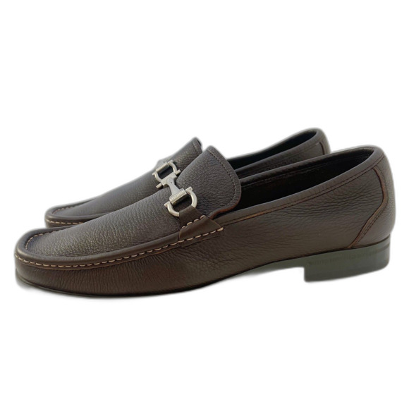 Salvatore Ferragamo Magnifico Brown Leather Horsebit Loafers Hickory Size 9 - Picture 3 of 8